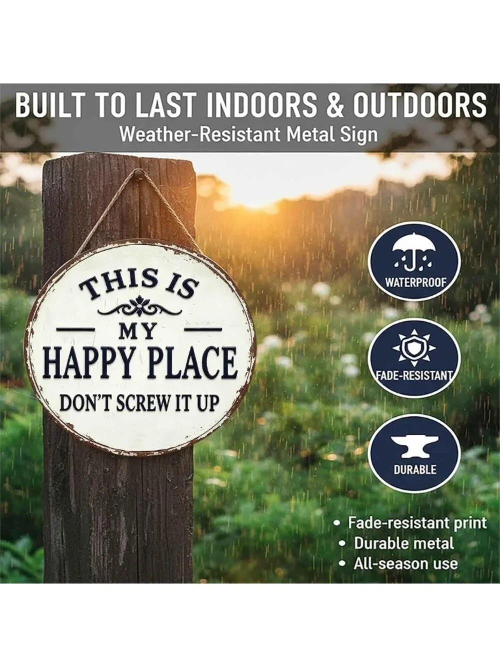 Funny Vintage Garden Metal Sign - 'This Is My Happy Place' Wall Art, Home & Bar